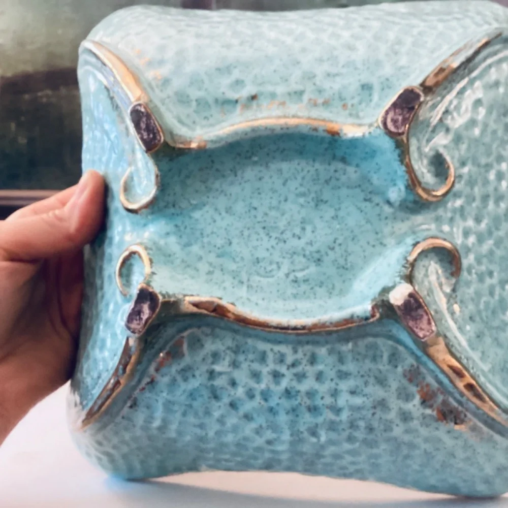 Turquoise Ceramics Set Of 3 Mixed Pieces Vases Square Bowl Home Accents Decor - Picture 11 of 12